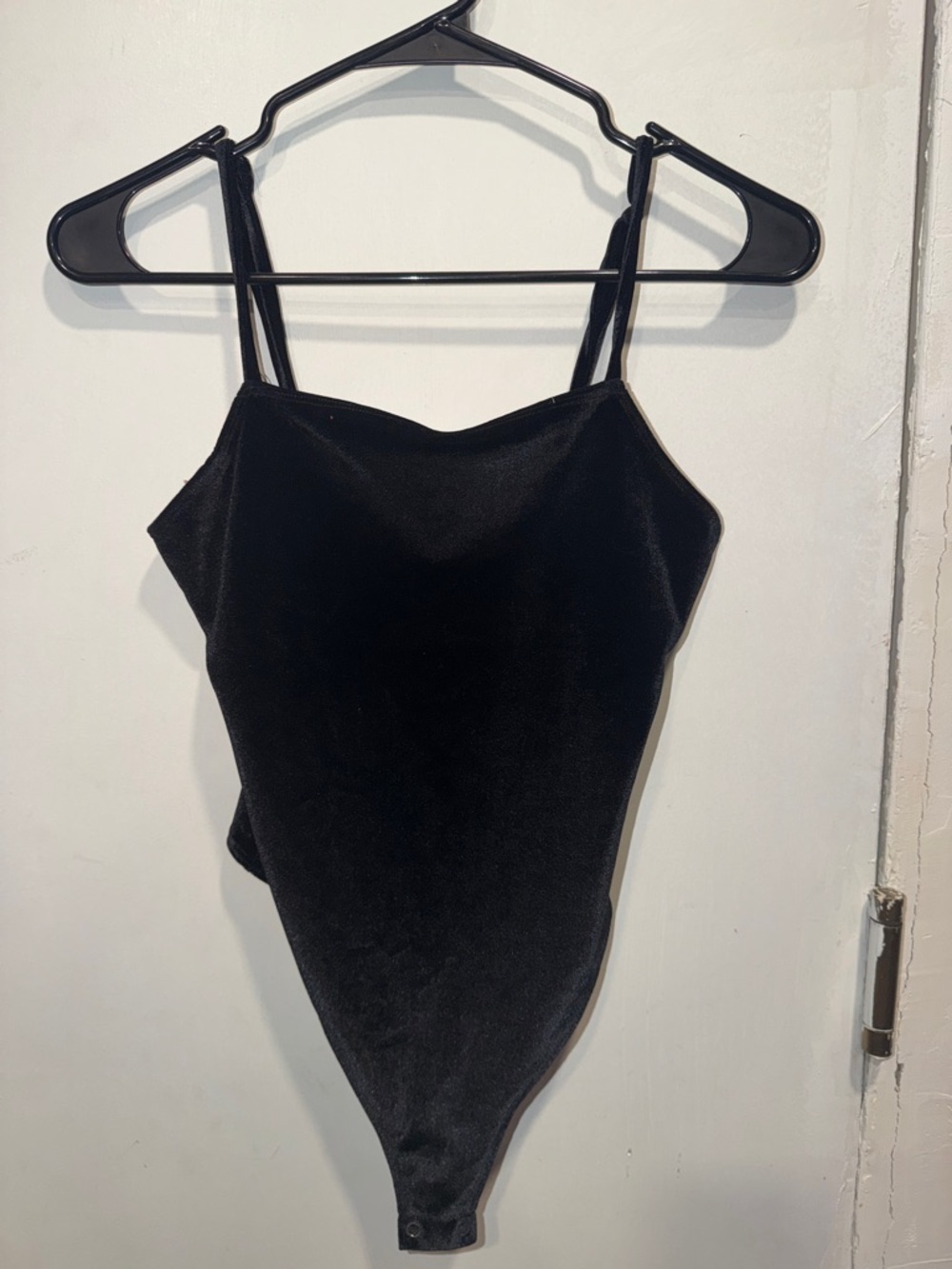 Forever 21 Black Velvet Spaghetti Strap Bodysuit